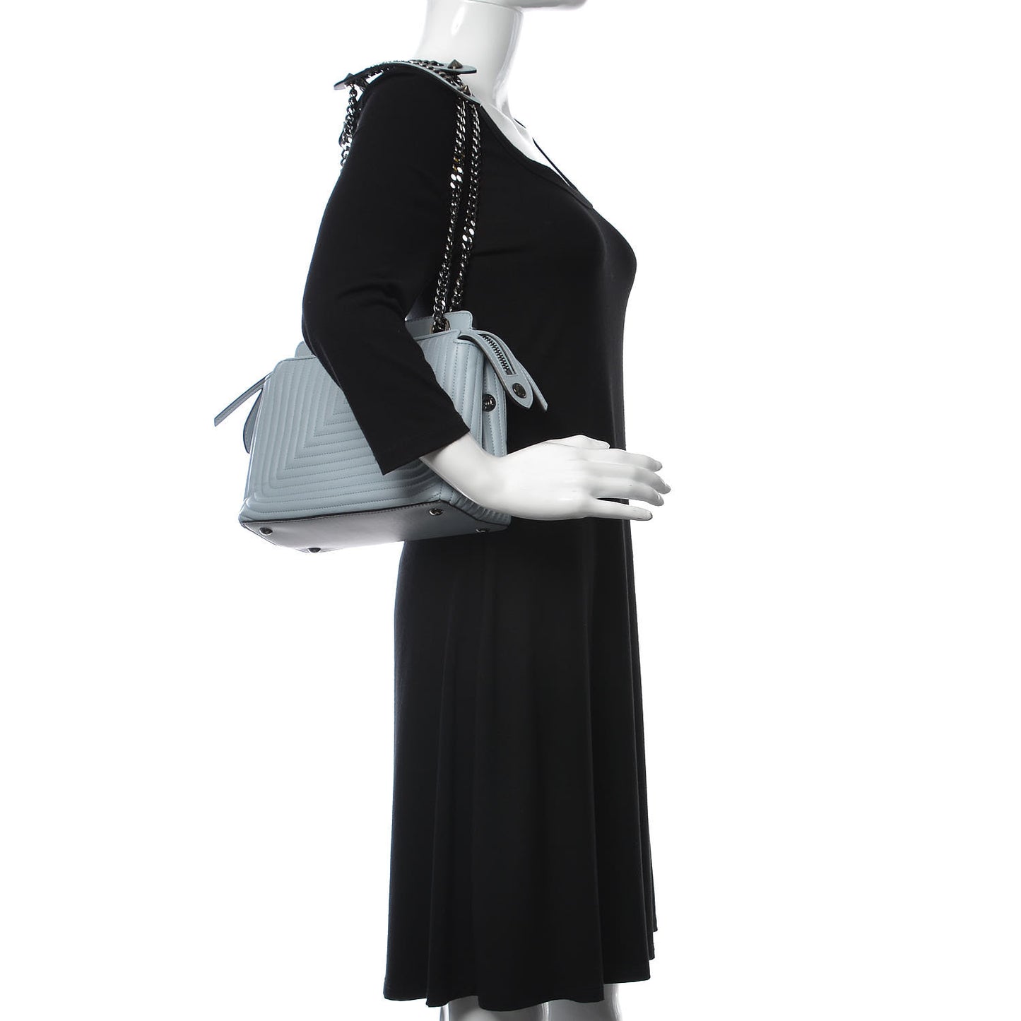 Shiny Nappa Trapuntata Chain Small DotCom Click Chain Satchel Light Blue