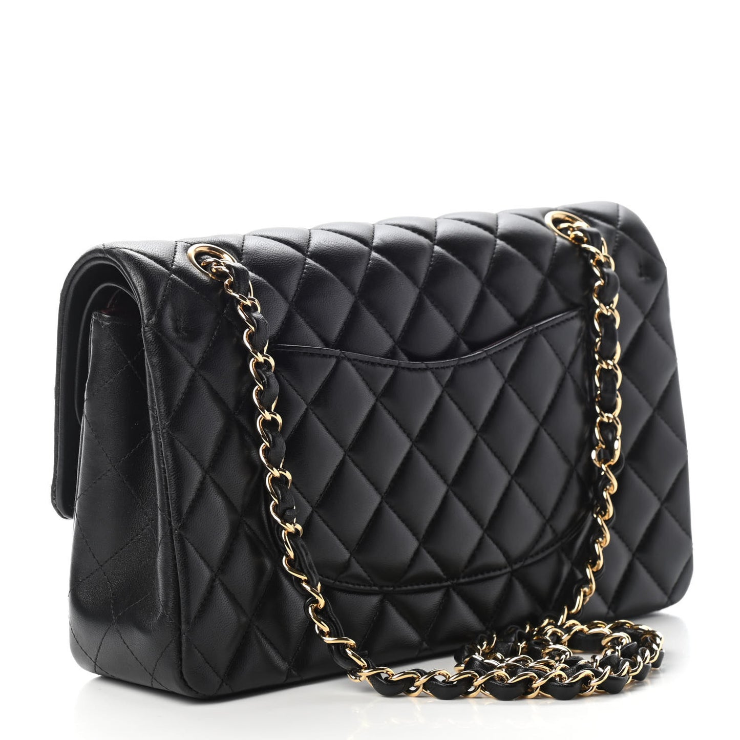 Lambskin Quilted Medium Double Flap Black