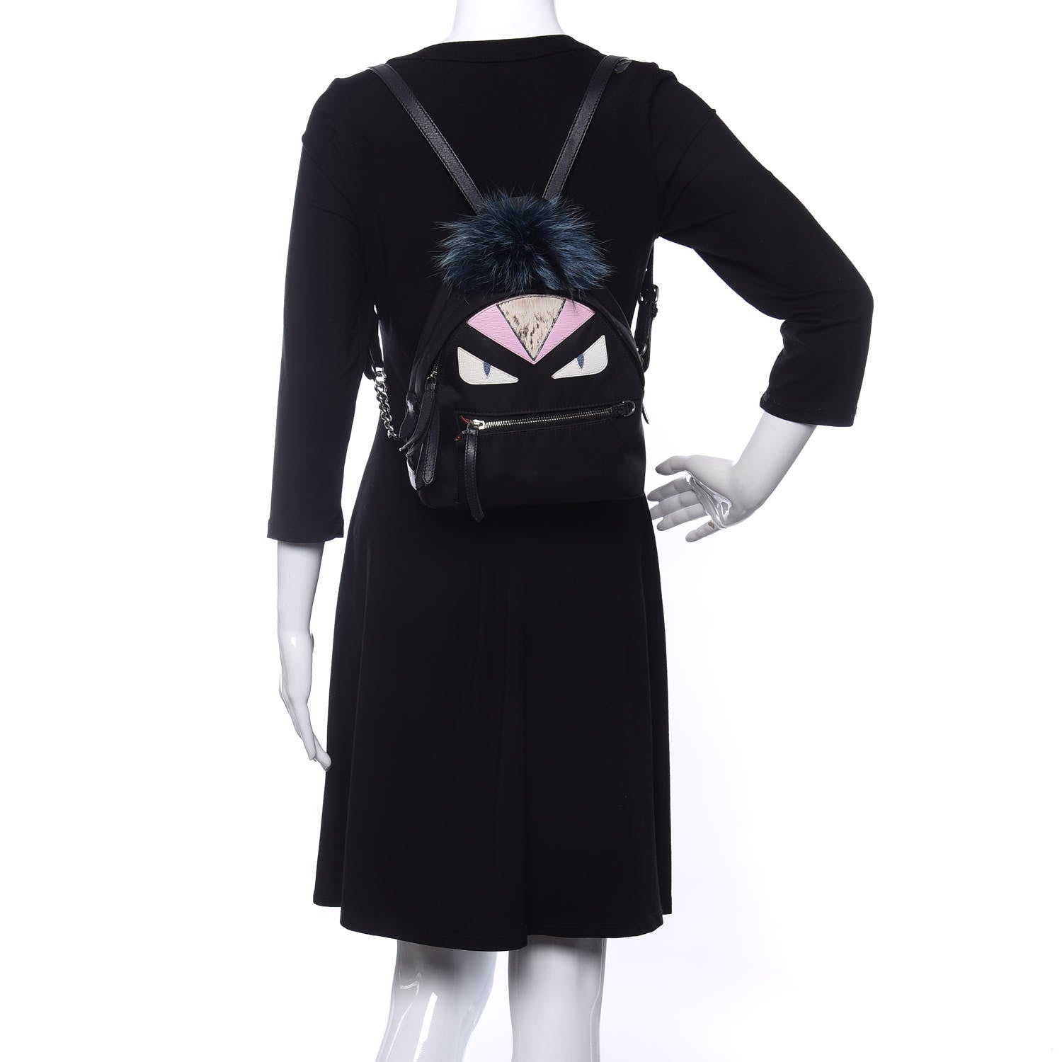 Fendi Nylon Vitello Fox Goat Fur Monster Eyes Mini Backpack Black Multicolor Sky 2 of 11