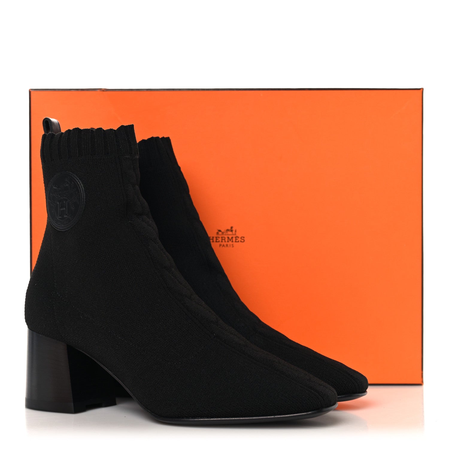 Hermes Knit Calfskin Jenna 60 Ankle Boots 36 Black 7 of 7