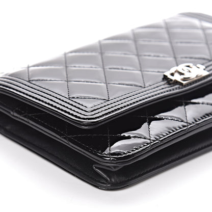 Chanel Patent Calfskin Quilted Boy Wallet On Chain WOC Black 11 of 13