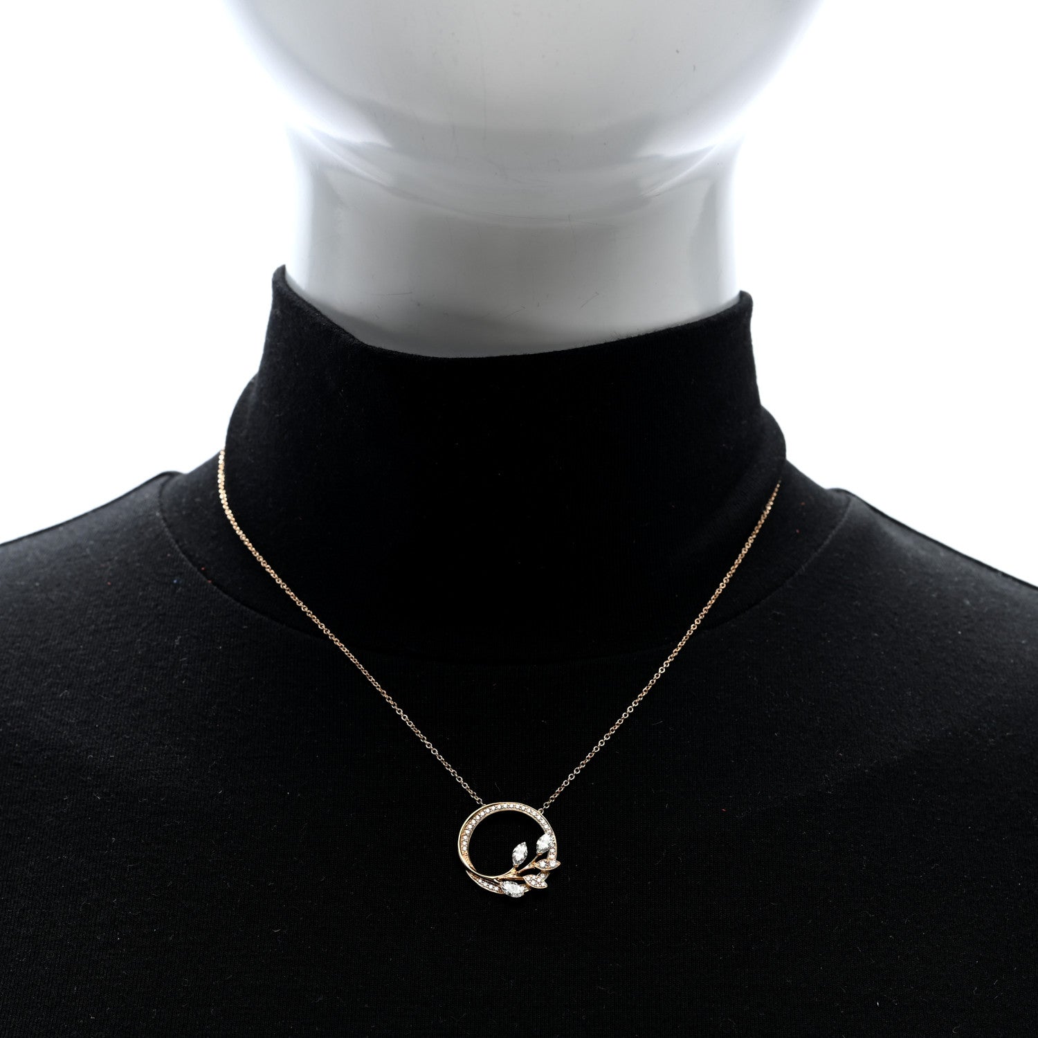 Tiffany 18K Rose Gold Diamond Victoria Vine Circle Pendant Necklace 2 of 5