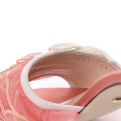 Gucci Tulle Ruffle Low Heel Slide Sandals 39.5 Peach White 8 of 9
