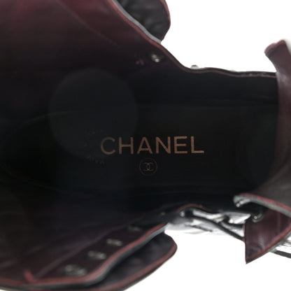 Chanel Crackled Calfskin Velvet Pearl Combat Boots 38.5 Black 6 of 10
