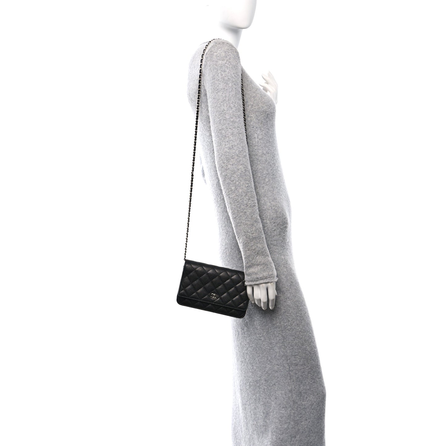 Caviar Quilted Wallet on Chain WOC Black