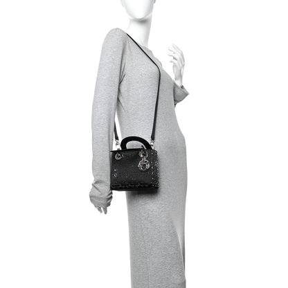 Christian Dior Satin Crystal Cannage Mini Lady Dior Black 2 of 13