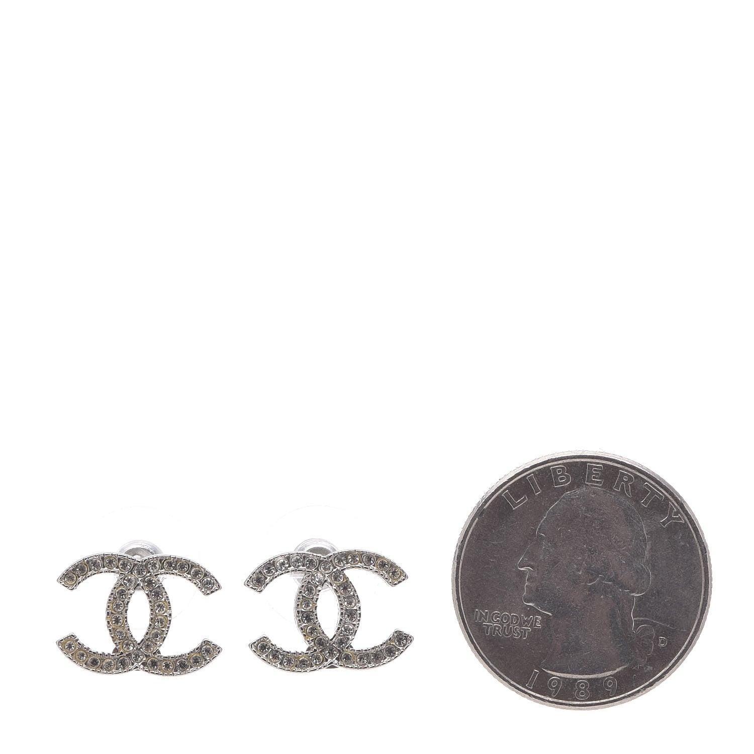 Chanel Crystal CC Earrings Silver 2 of 6