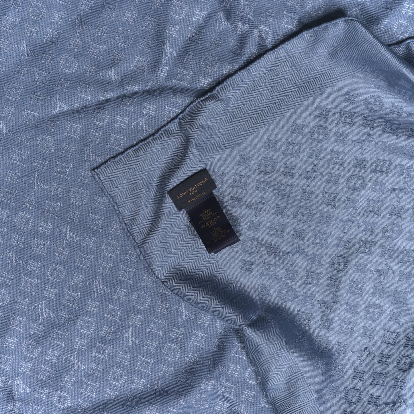 Wool Silk Monogram Evermore Shawl Bleu Denim