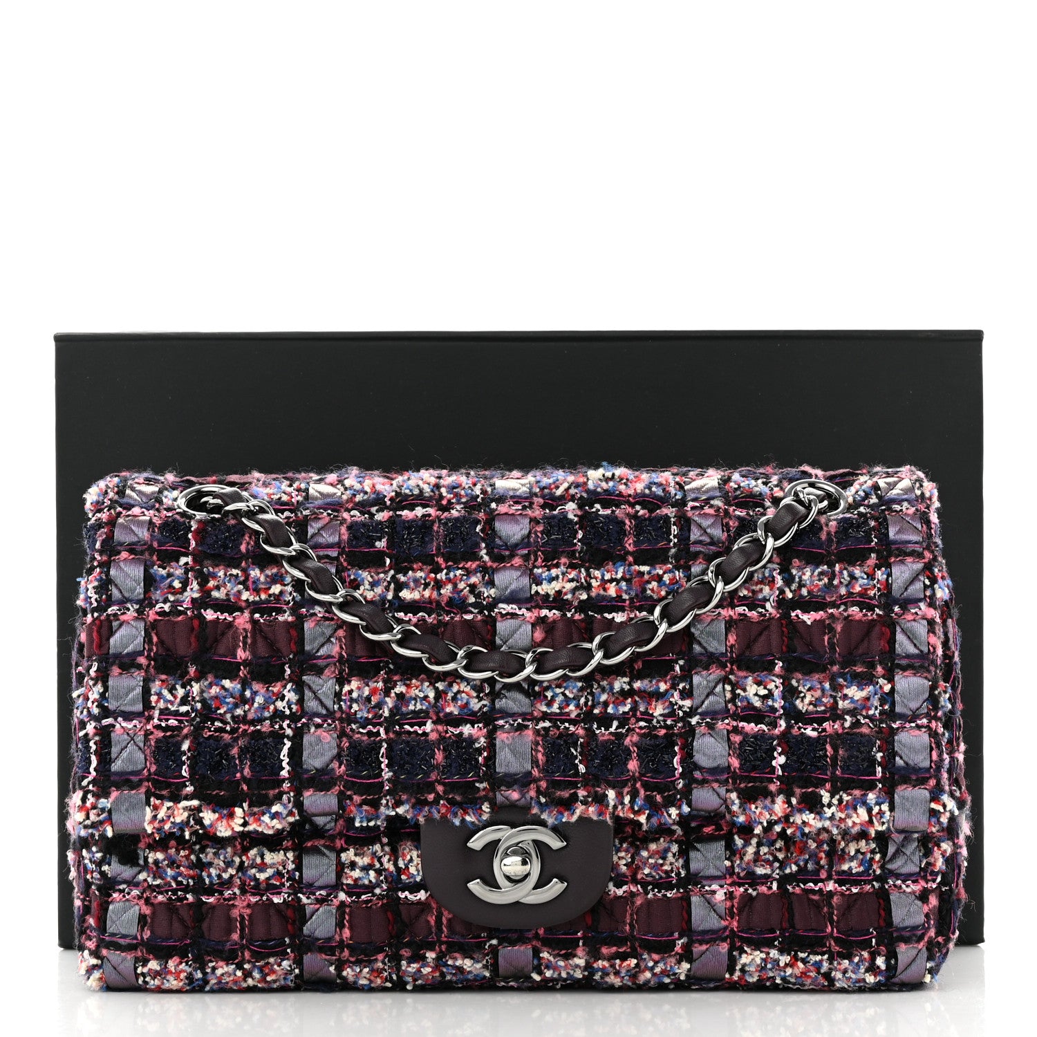 Chanel Tweed Quilted Medium Double Flap Dark Purple 11 of 11