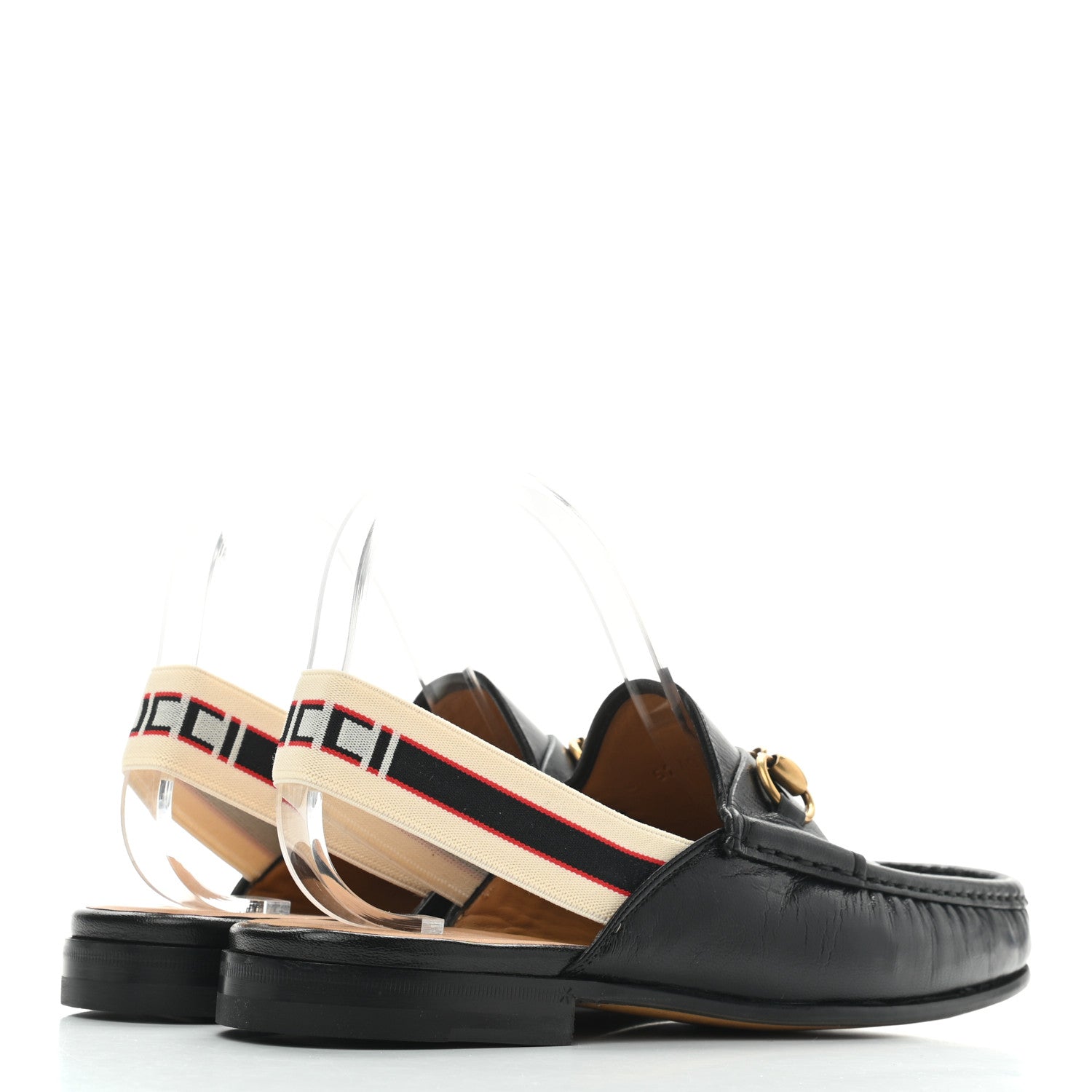 Gucci Goatskin Stripe Mens Horsebit Slingback Slippers 7 Black 4 of 9