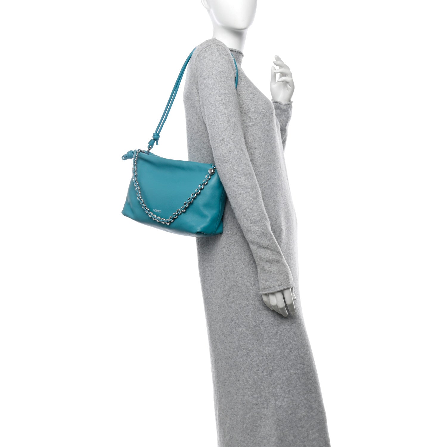 Loewe Mellow Nappa Medium Donut Chain Flamenco Knot Clutch Deep Turquoise 2 of 10