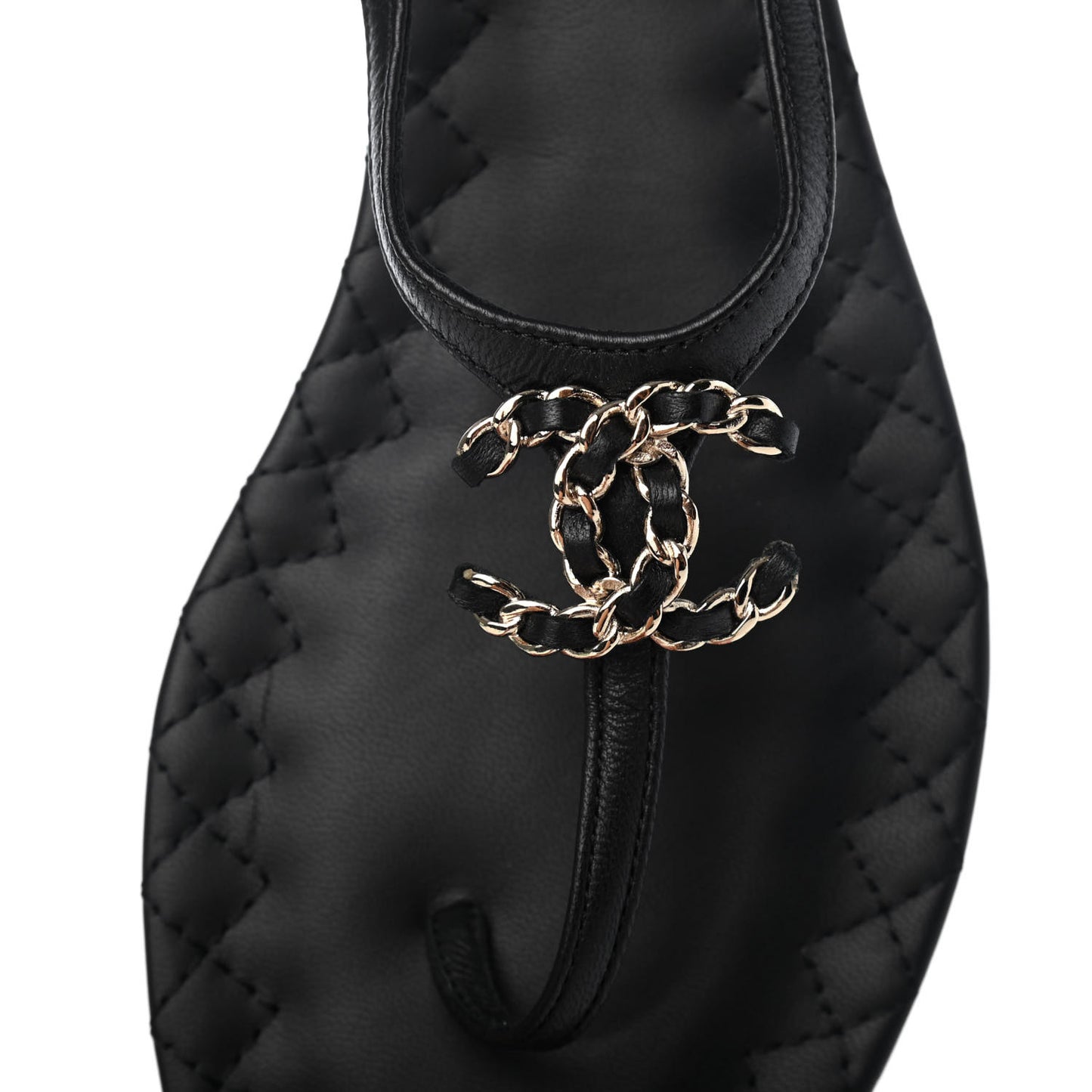Lambskin Chain CC Logo Thong Sandals 40 Black
