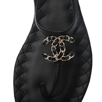 Chanel Lambskin Chain CC Logo Thong Sandals 40 Black 8 of 8