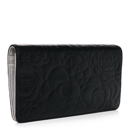 Chanel Lambskin Camellia Embossed Yen Wallet Black 3 of 14