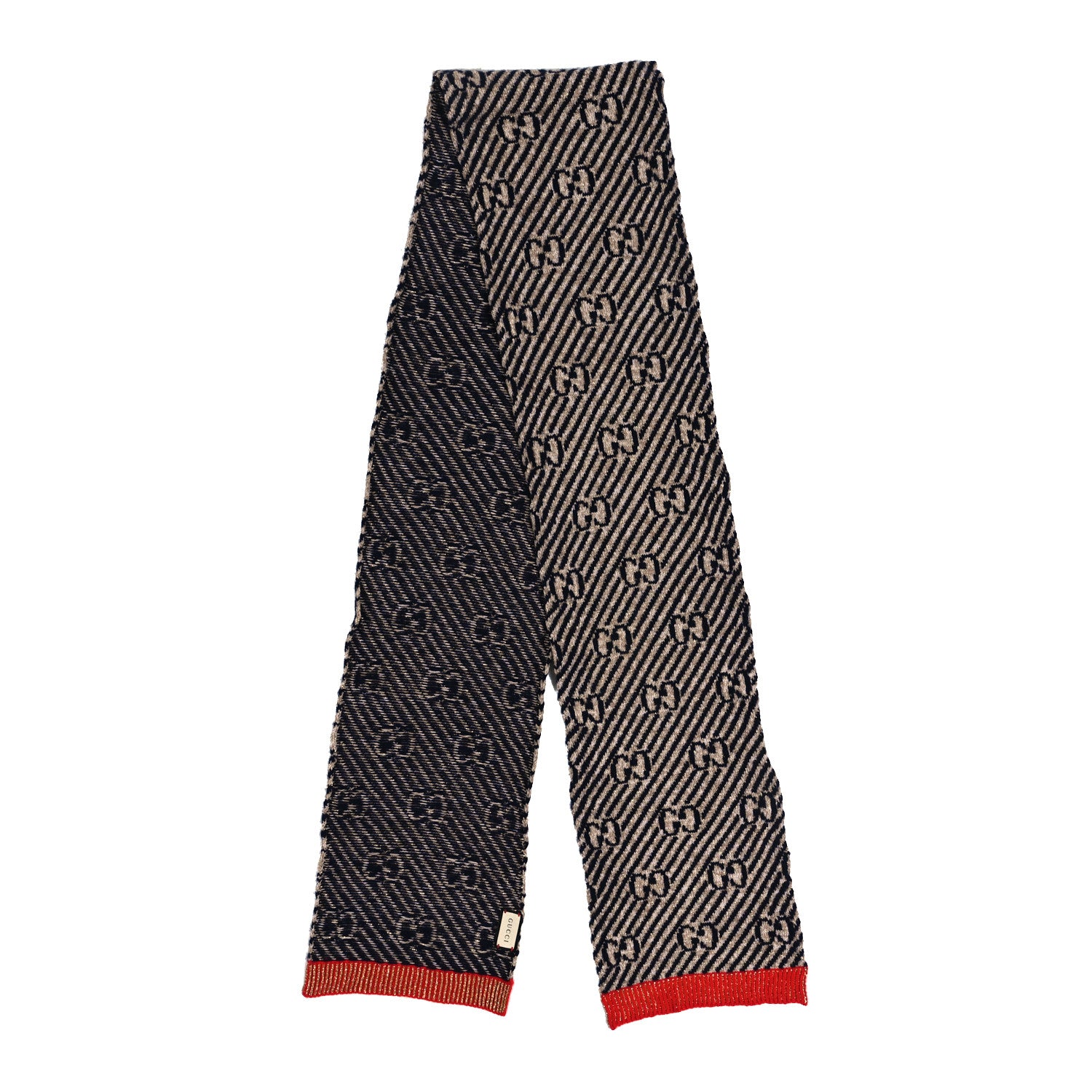 Gucci Wool Lame Jacquard GG Monogram Regy Scarf Black Red 2 of 3