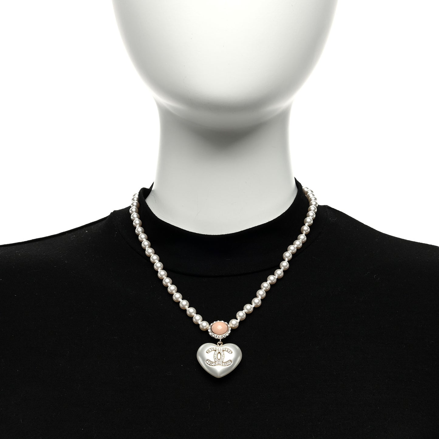 Pearl Crystal CC Heart Short Necklace Gold Pearly White Pink