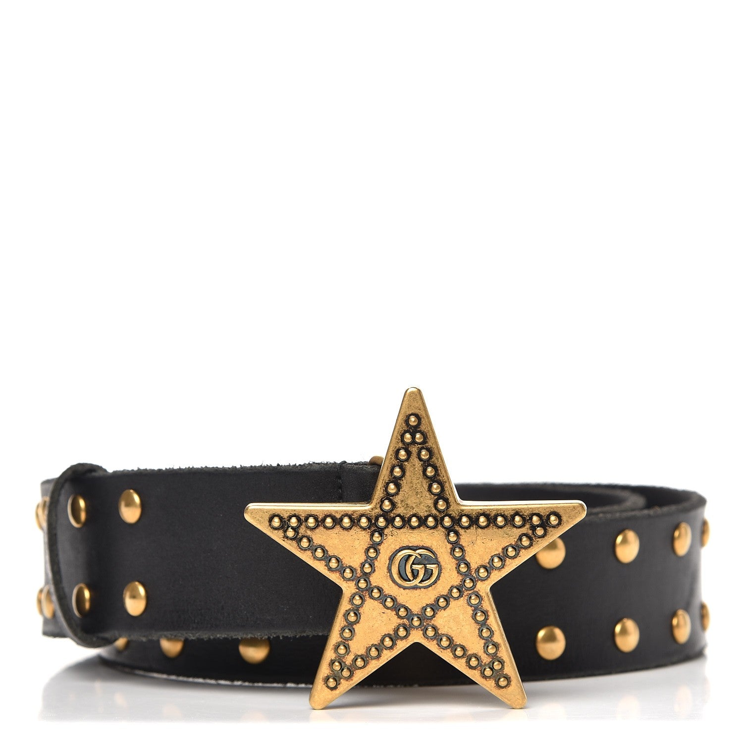 Gucci Calfskin Star Buckle GG Belt 90 36 Black 1 of 5