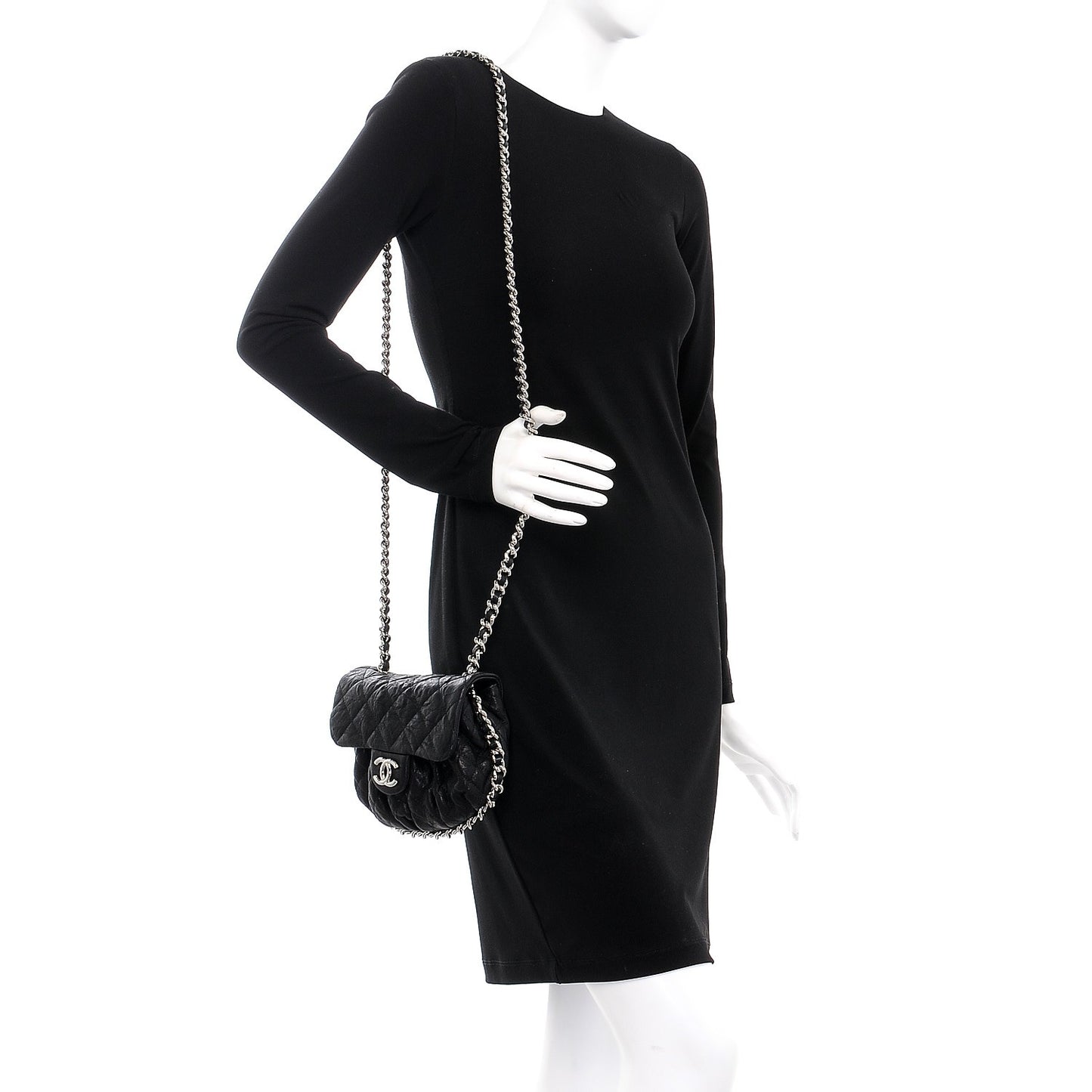 Washed Lambskin Quilted Mini Chain Around Flap Black