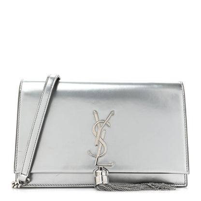 Saint Laurent Metallic Calfskin Kate Monogram Tassel Chain Wallet Silver 1 of 15