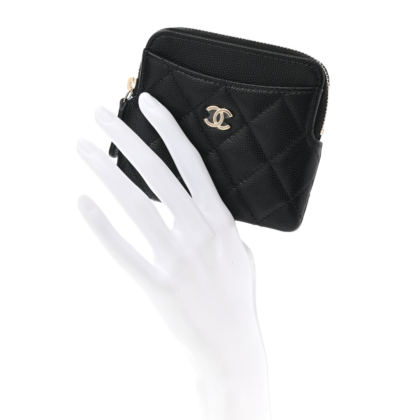 Caviar Quilted Zip Card Holder Wallet Black