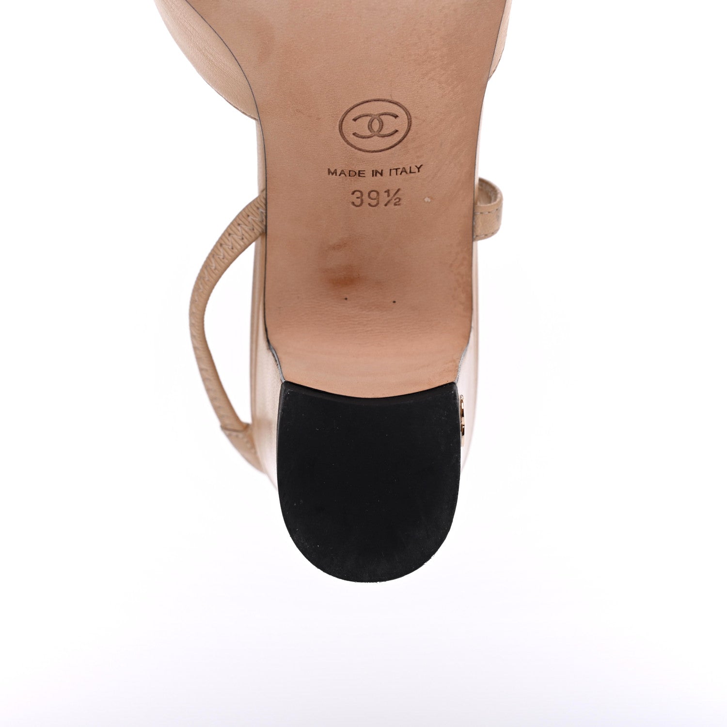 Chanel Goatskin Grosgrain Cap Toe CC Slingback Pumps 39.5 Beige Black 12 of 14