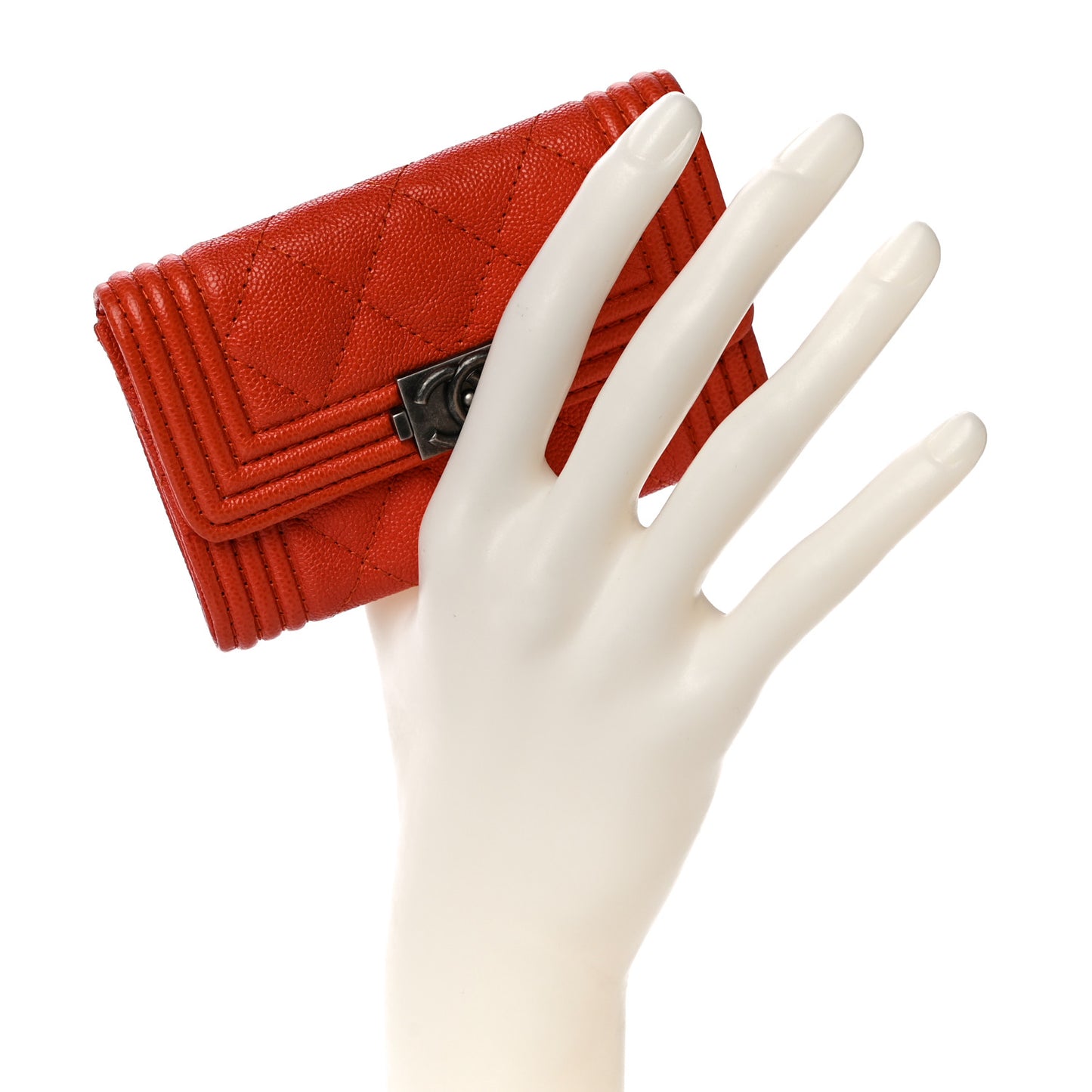 Caviar Quilted Boy Flap Card Holder Orange