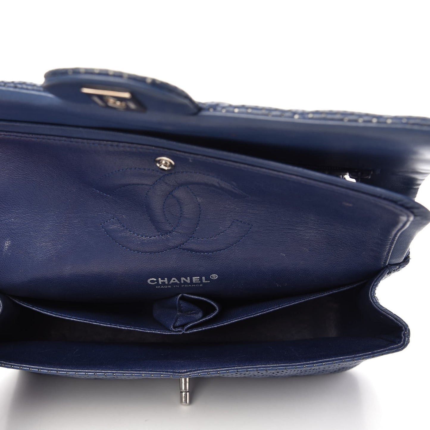 Lambskin Perforated Medium Double Flap Blue
