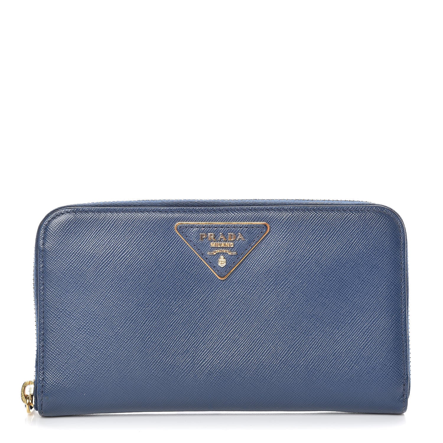Prada Saffiano Triangle Zip Around Wallet Blue 1 of 11