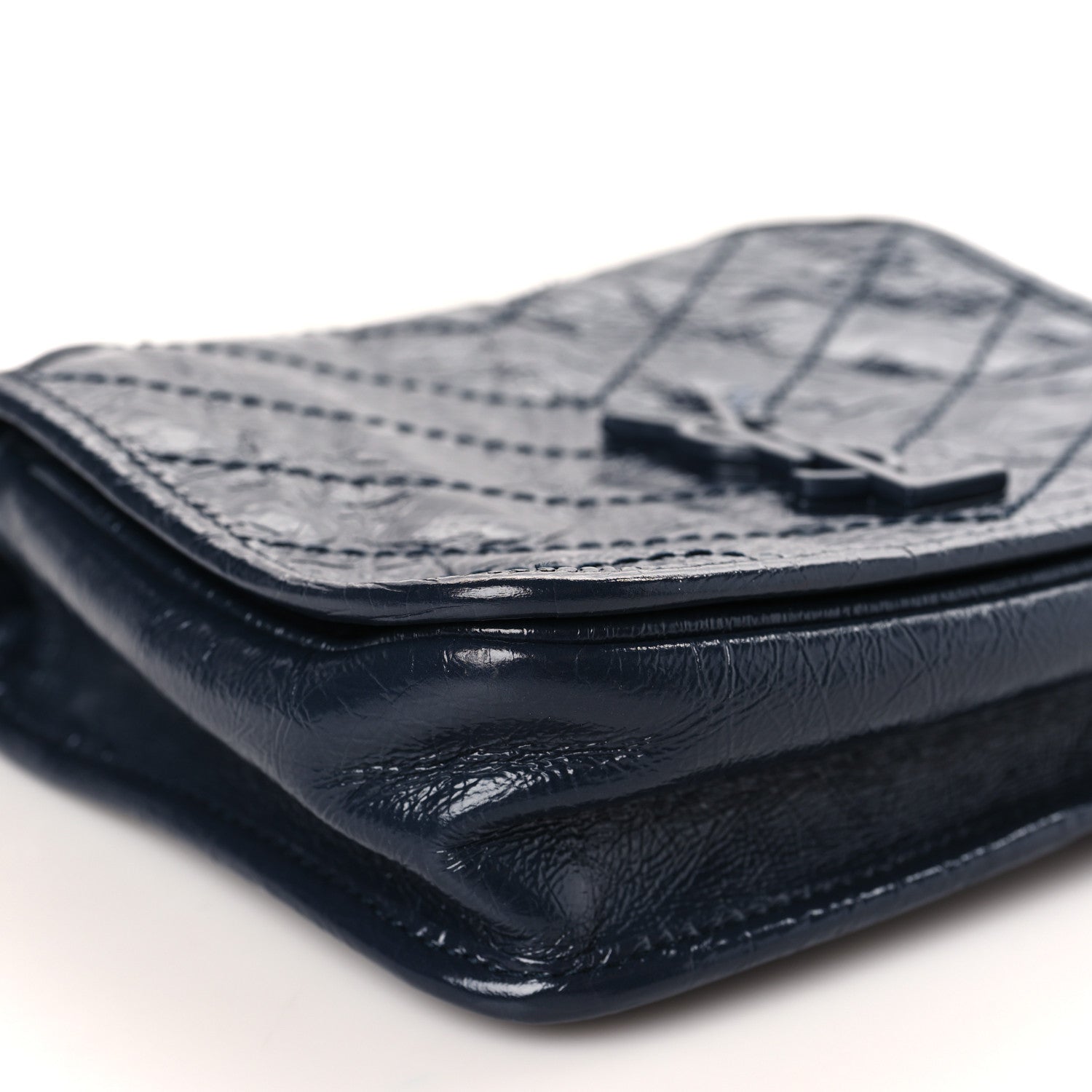 Saint Laurent Crinkled Calfskin Matelasse Monogram Niki Chain Wallet Deep Marine 8 of 9