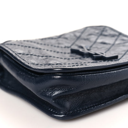 Saint Laurent Crinkled Calfskin Matelasse Monogram Niki Chain Wallet Deep Marine 8 of 9