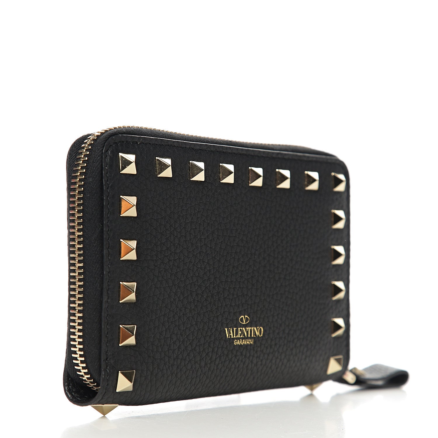 Valentino Garavani Pebbled Calfskin Medium Rockstud Organizer Zip Around Wallet Black 2 of 6