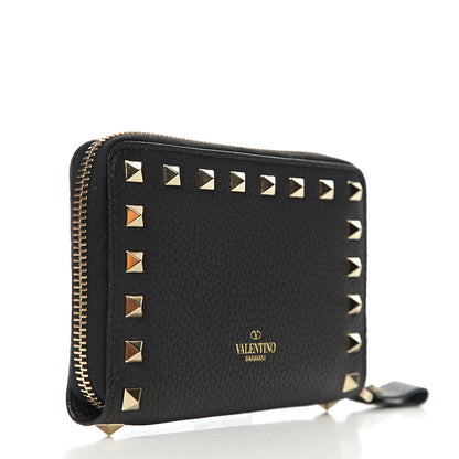 Valentino Garavani Pebbled Calfskin Medium Rockstud Organizer Zip Around Wallet Black 2 of 6