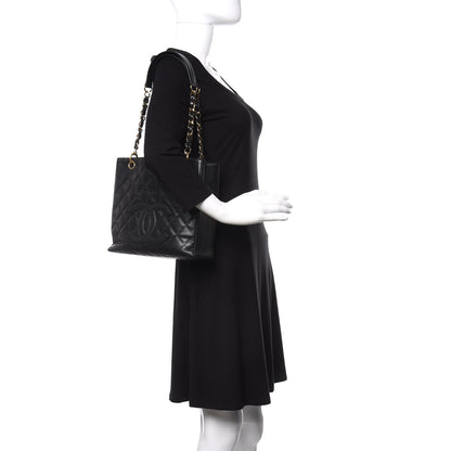 Chanel Caviar Quilted Petit Shopping Tote PST Black 2 of 10