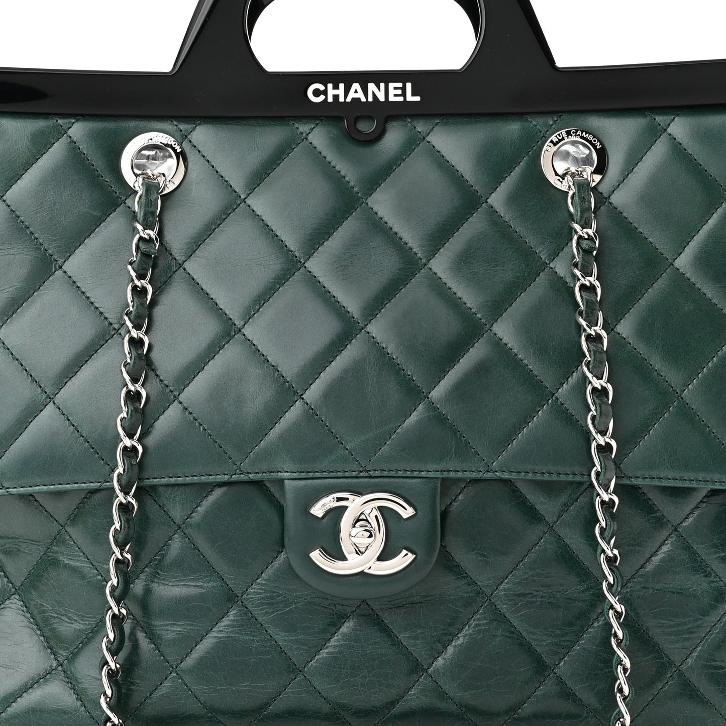 Glazed Calfskin Quilted Large CC Delivery Tote Green