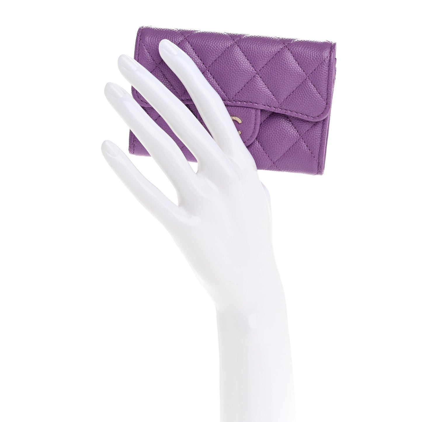 Caviar Quilted Flap Card Holder Wallet Purple