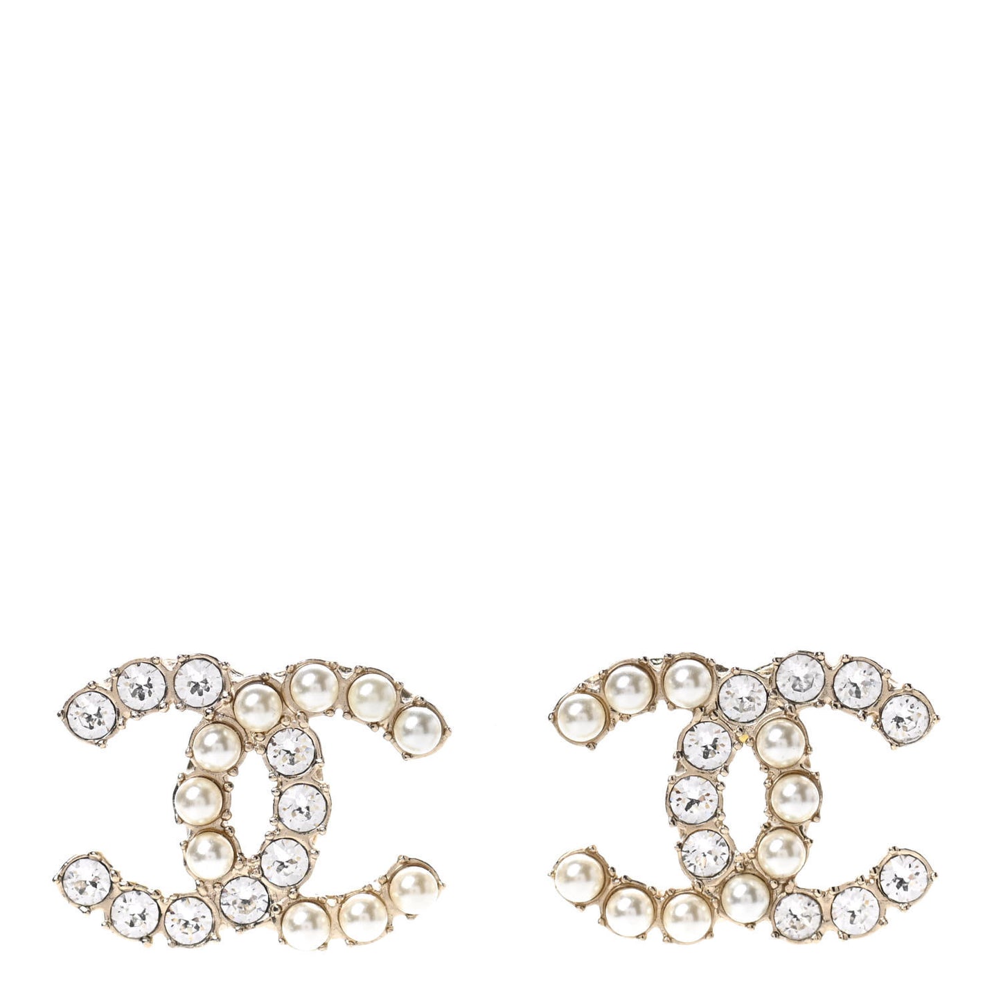 Crystal Pearl CC Dazzling Domino Earrings Gold