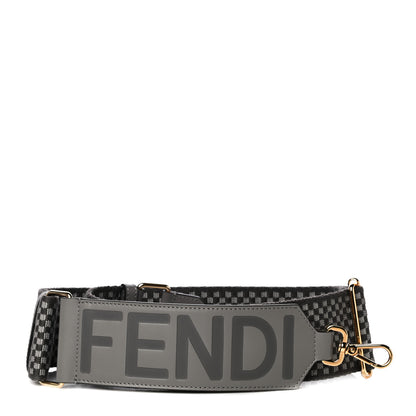Fendi Ribbon Vitello King Logo Embossed Gingham Woven Adjustable Strap You Moon Ghiaia 1 of 7