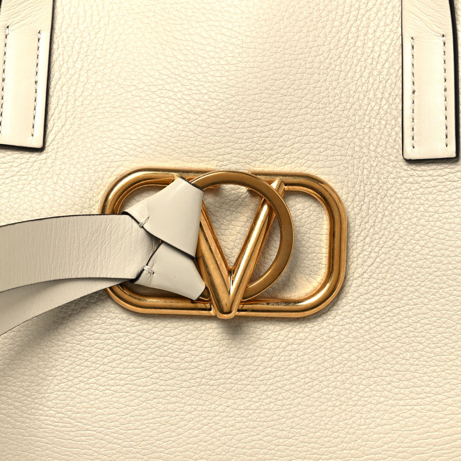 Valentino Garavani Pebbled Calfskin VRing Tote Bag Light Ivory 7 of 14