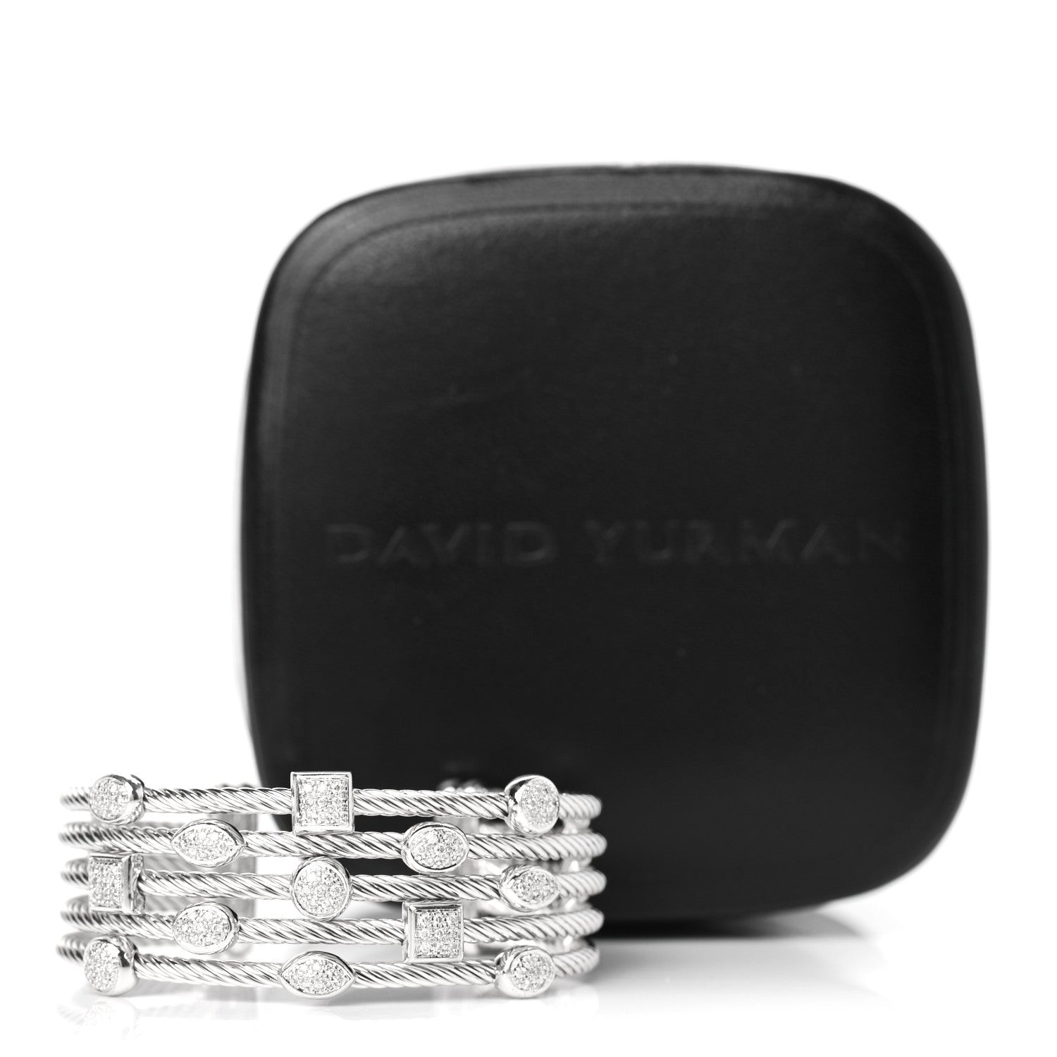 David Yurman Sterling Silver Diamond Five Row Confetti Cuff Bracelet 6 of 6