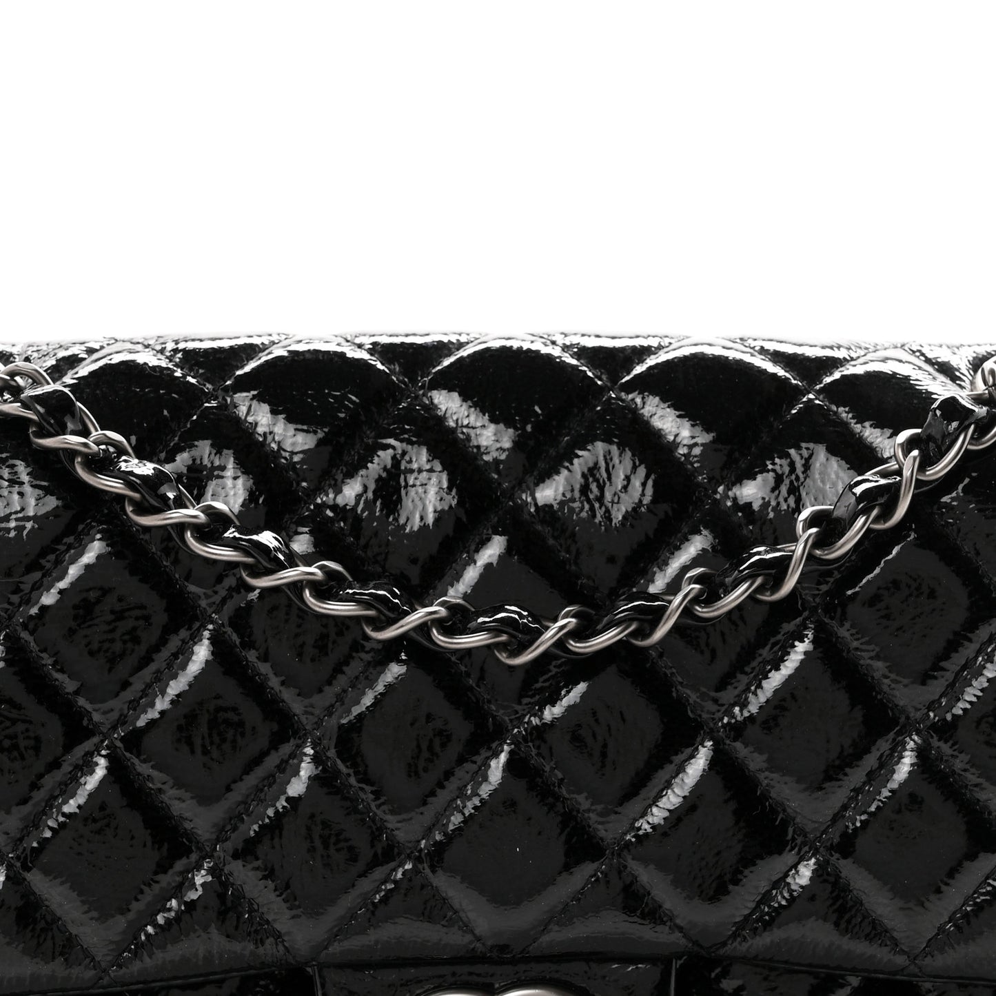Crumpled Patent Quilted Medium Double Flap Black