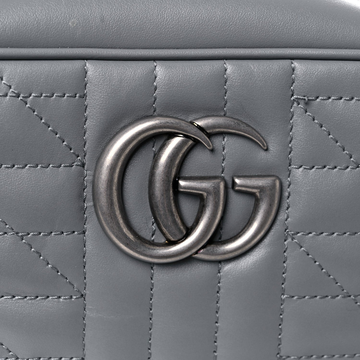 Gucci Calfskin Matelasse Aria Small GG Marmont Chain Shoulder Bag Deep Grey 12 of 13