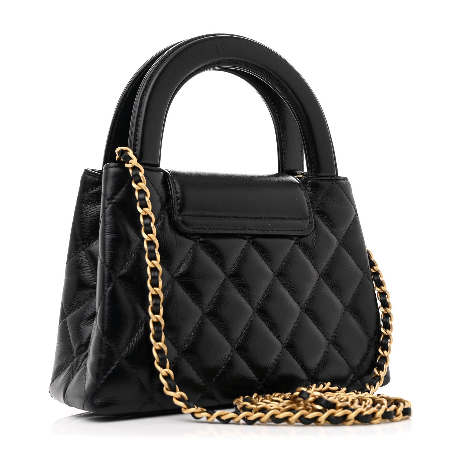 Chanel Shiny Aged Calfskin Quilted Nano Kelly Shopper Black 3 of 11