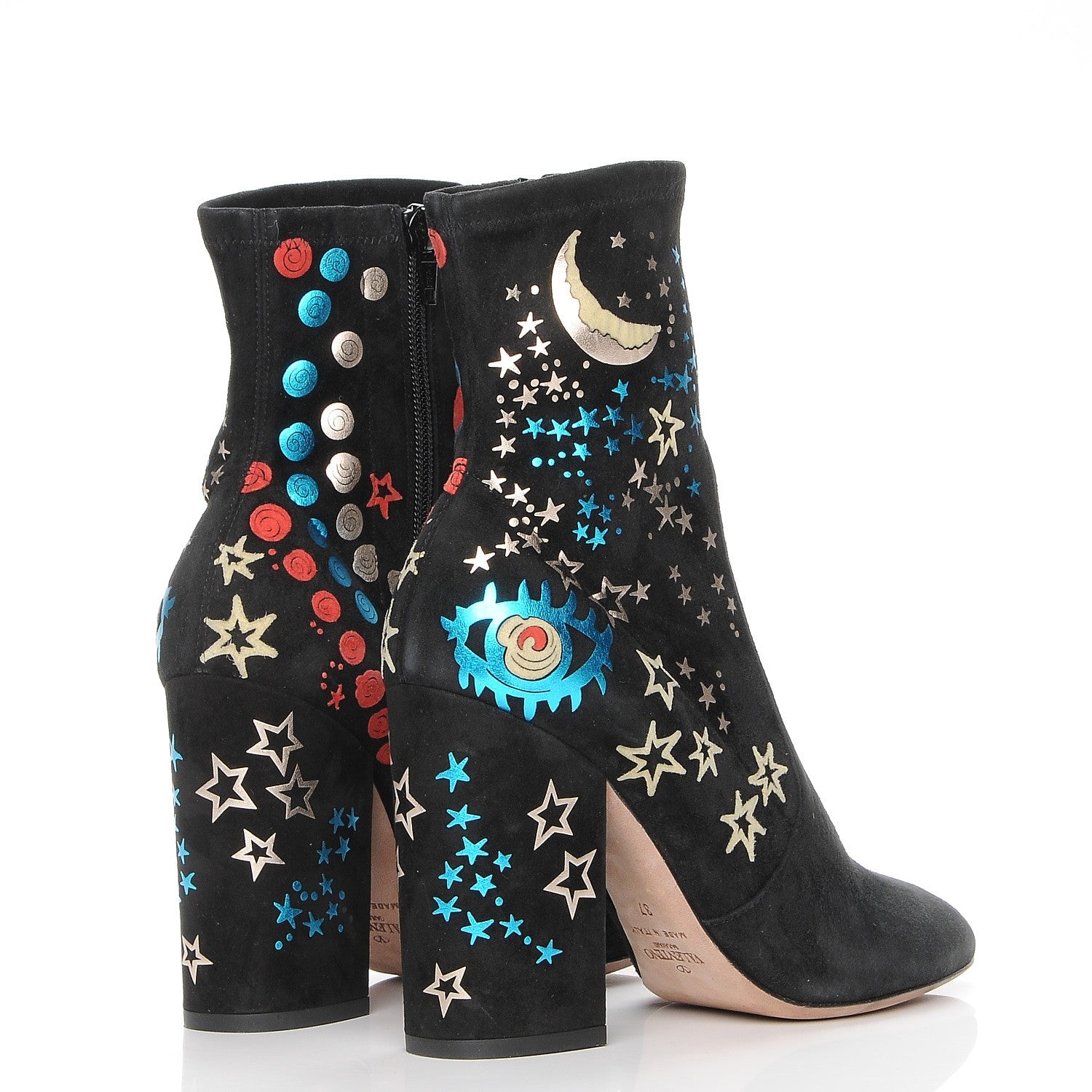 Valentino Garavani Printed Suede Astro Couture Ankle Boots 37 Black 4 of 8