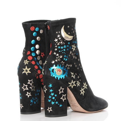 Valentino Garavani Printed Suede Astro Couture Ankle Boots 37 Black 4 of 8