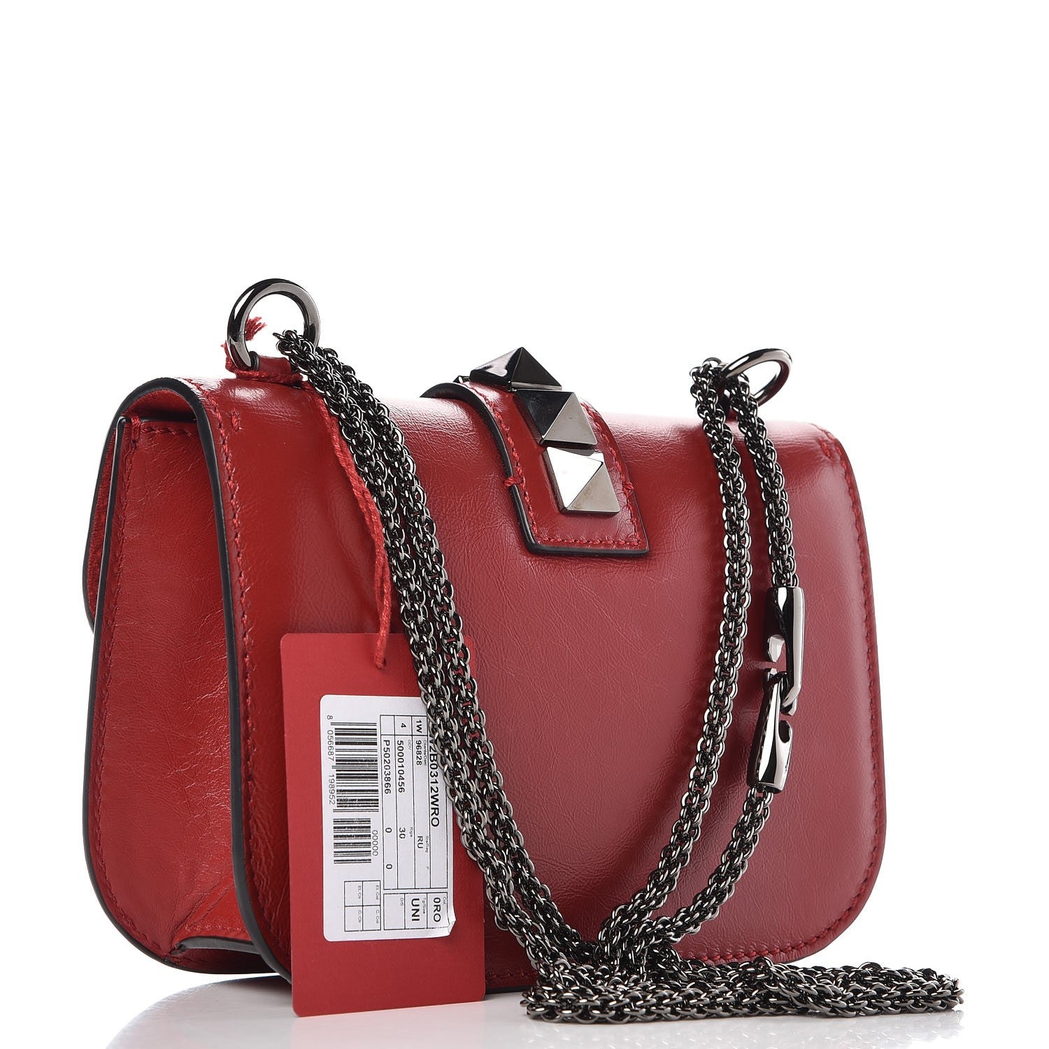 Valentino Garavani Craquele Calfskin Small Glam Lock Rockstud Flap Rubino 3 of 6