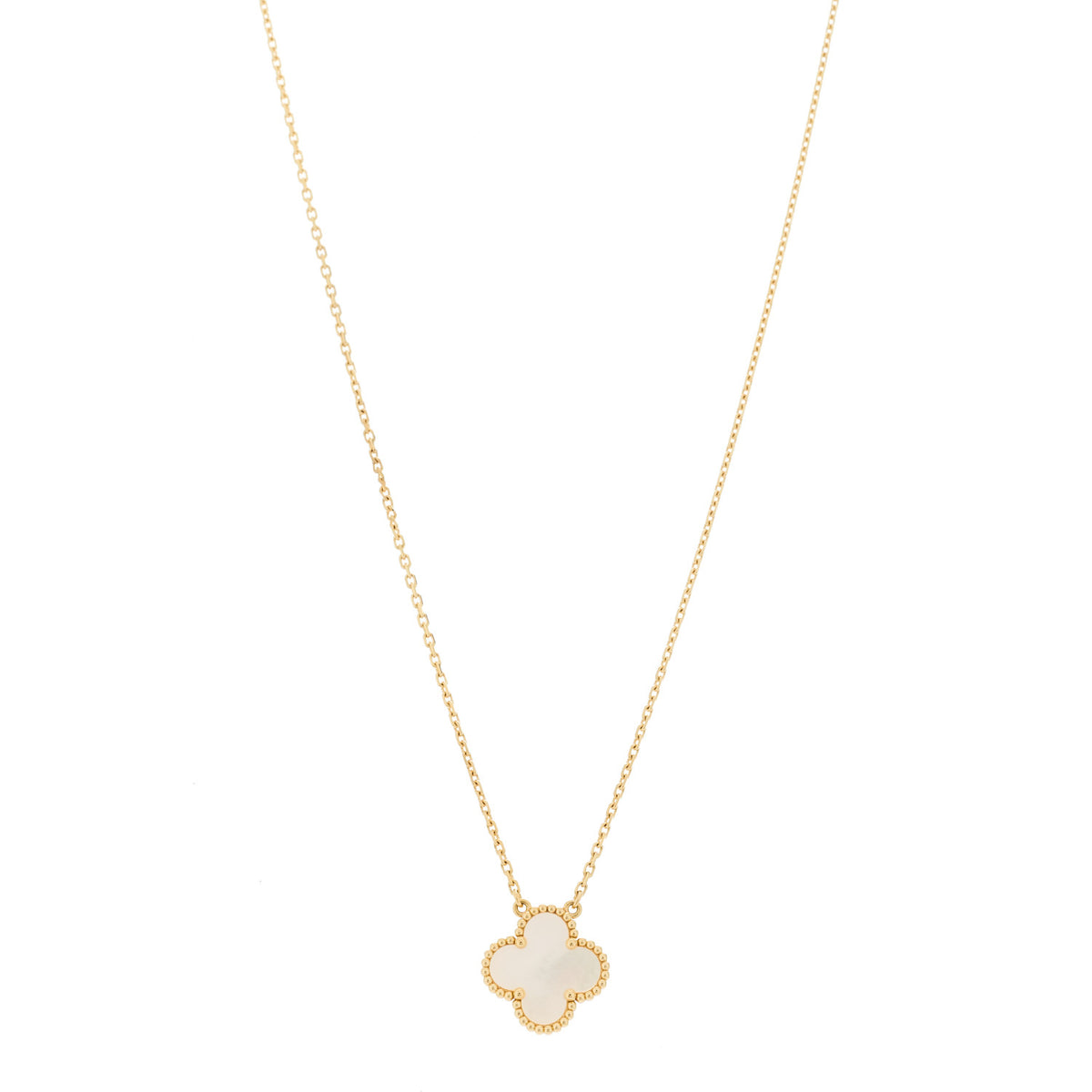 18K Yellow Gold Mother of Pearl Vintage Alhambra Pendant Necklace