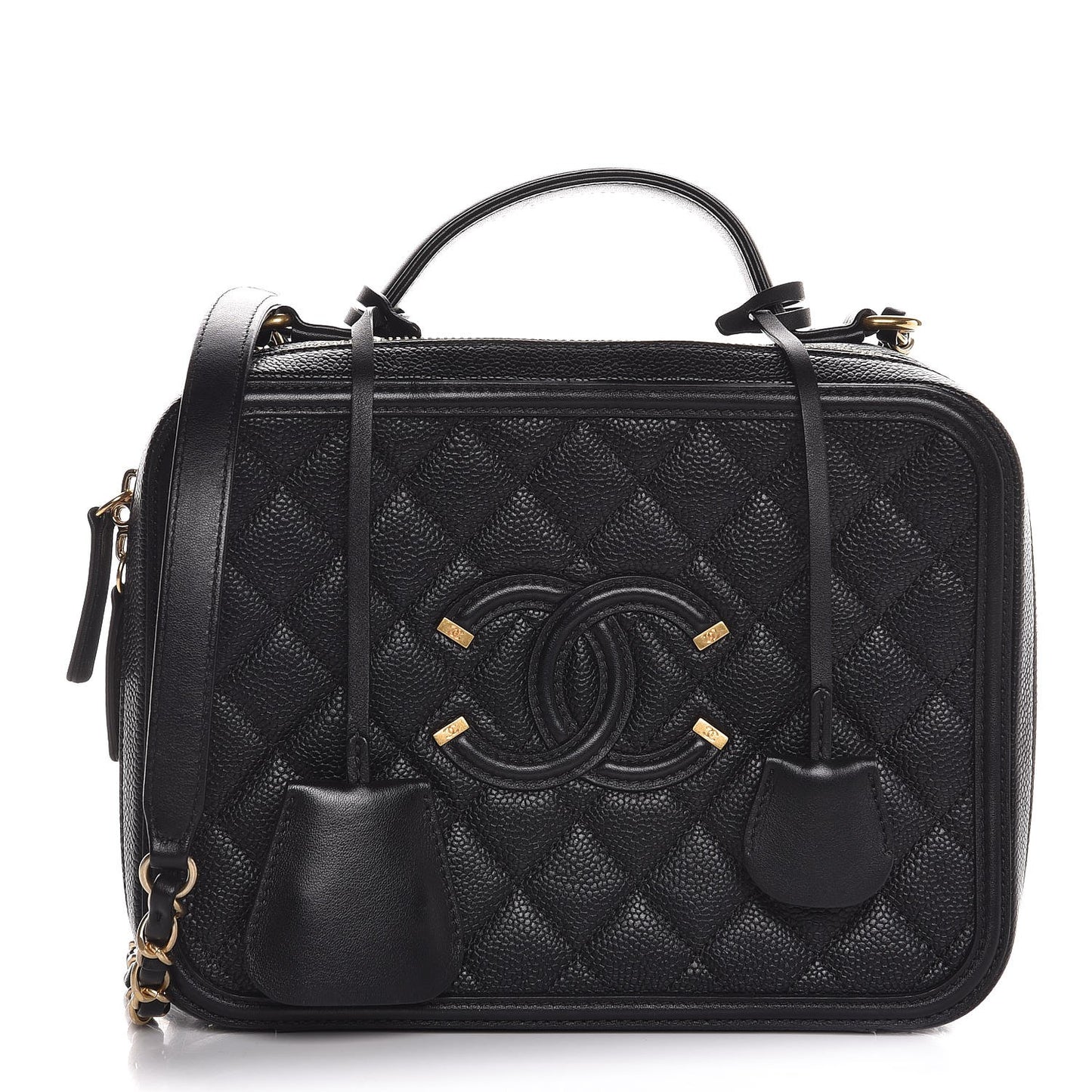 Caviar Quilted Large CC Filigree Vanity Case Black