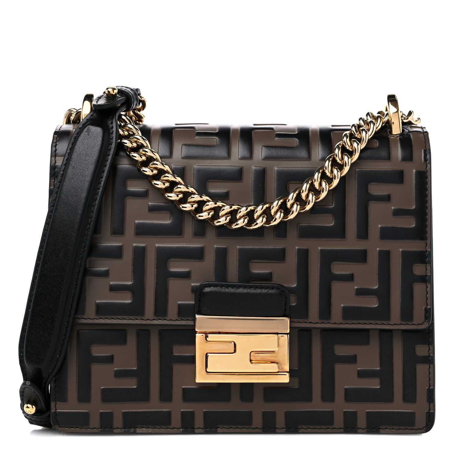 Fendi Vitello Liberty Bi-Color FF 1974 Embossed Small Kan U Shoulder Bag Maya Black 1 of 9