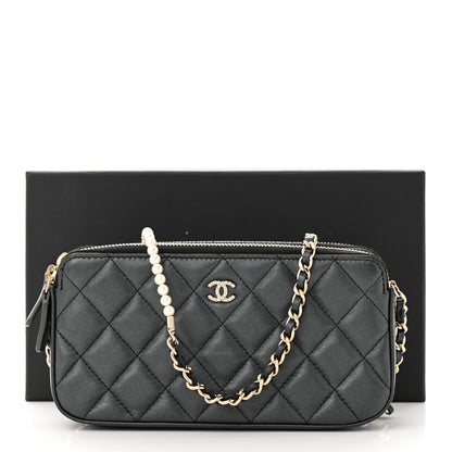 Chanel Iridescent Lambskin Quilted Pearl Clutch With Chain Black 12 of 12
