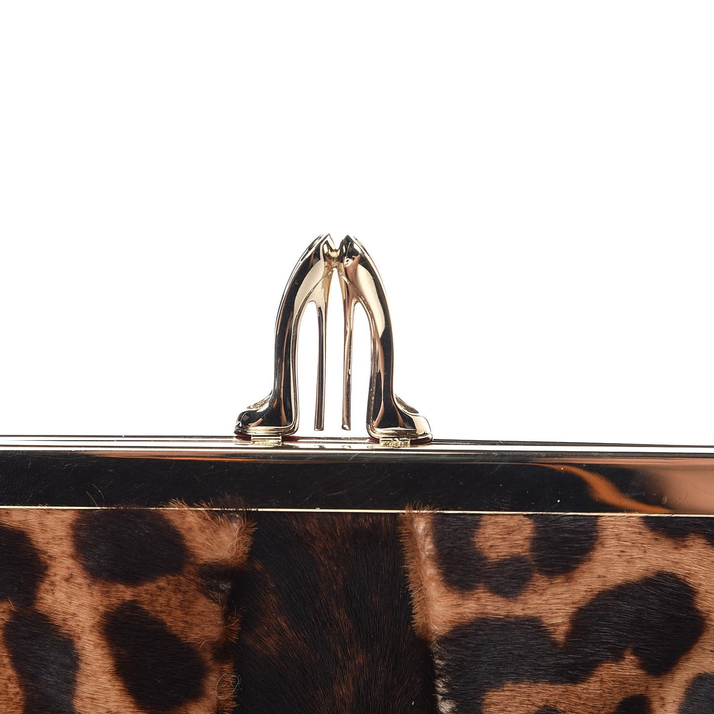 Calf Hair Leopard Print Frame Chain Clutch